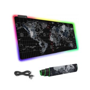 Tapis souris et clavier gaming éclairé 3XL à motif carte du monde 90x40x0,3 cm